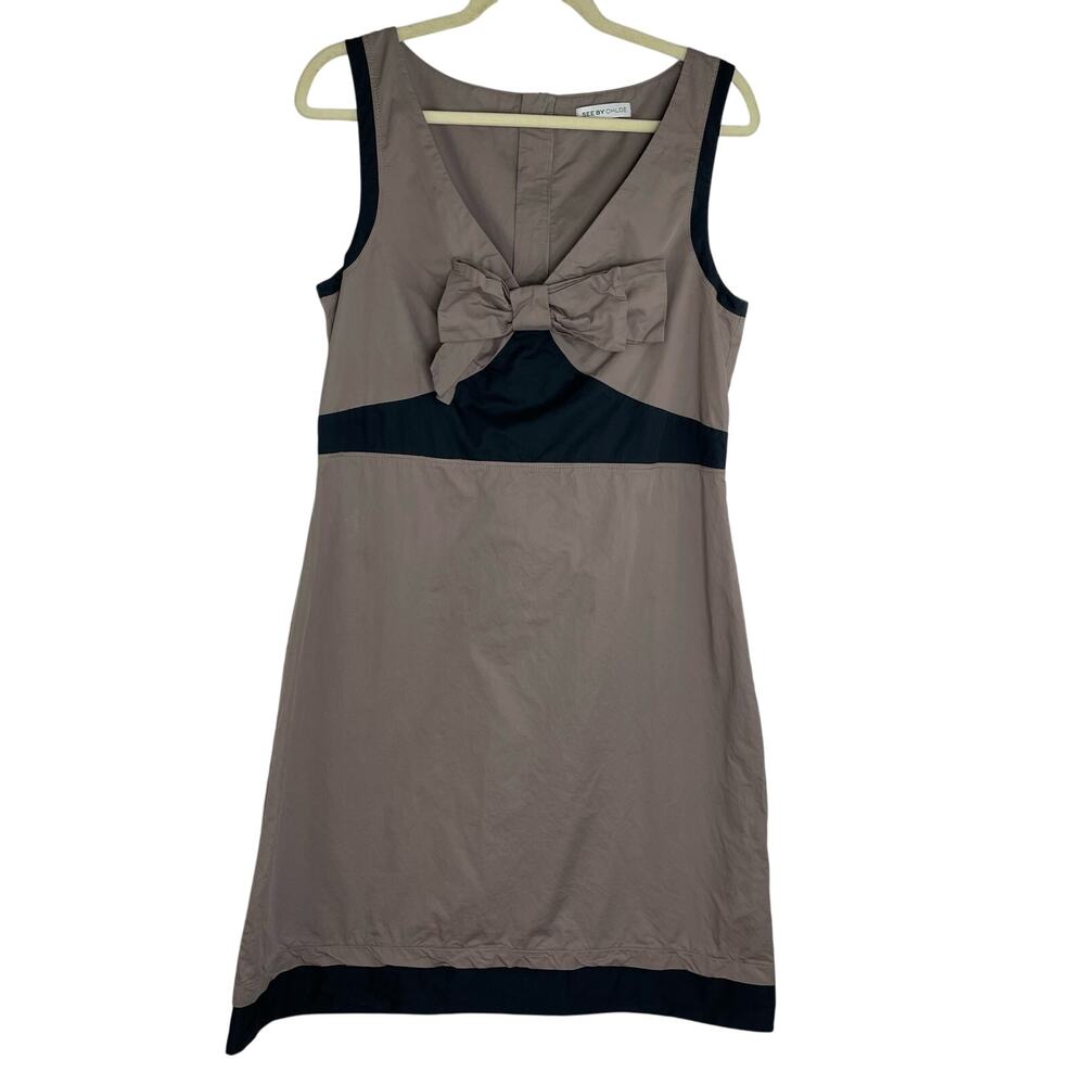 See by Chloe Bow dress blue mauve sleeveless mini 100% Cotton